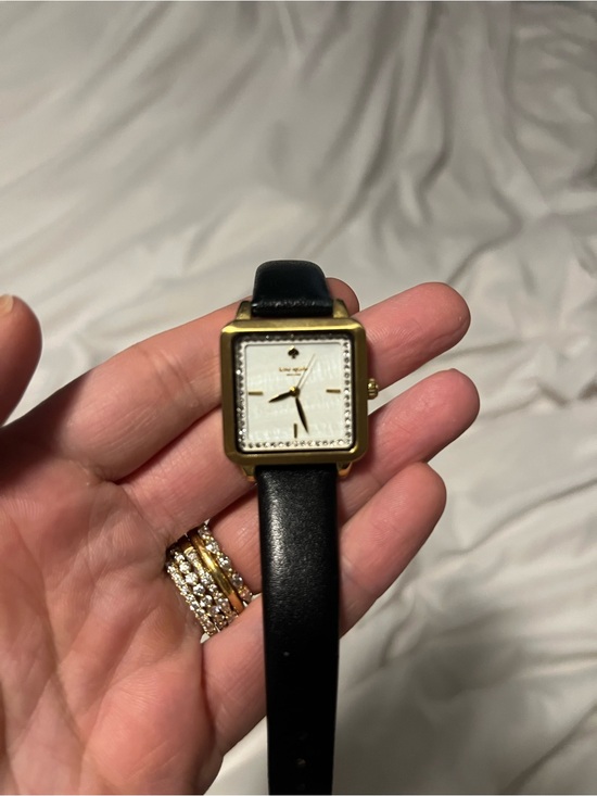 kate spade Accessories - kate spade Women's Black Leather Square Watch - Gold Case w diamond like accent